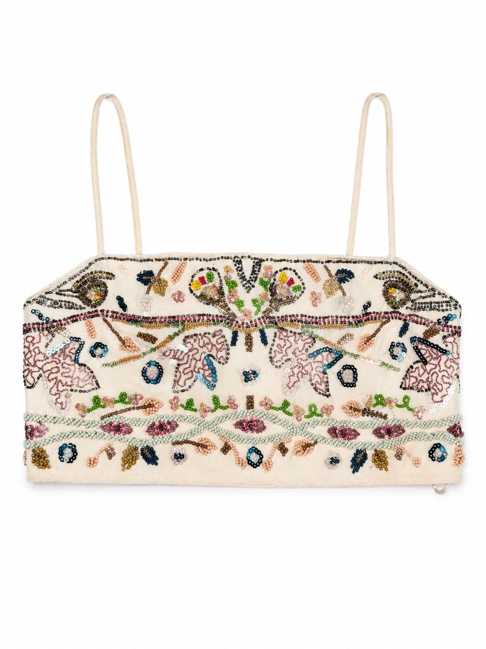 Zara Cream Beaded Embroidered Crop Tank with Multicolor Accents